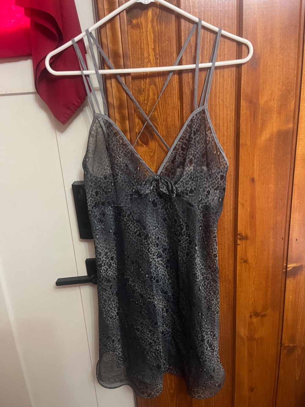 Women's Grey Leopard-Print Lace-Trim Slip Chemise